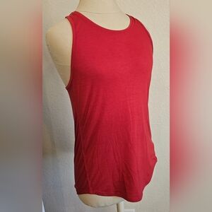 ATHLETA Bundle of (2) High Neck Cross Back Tanks. Heather Grey/Red XS